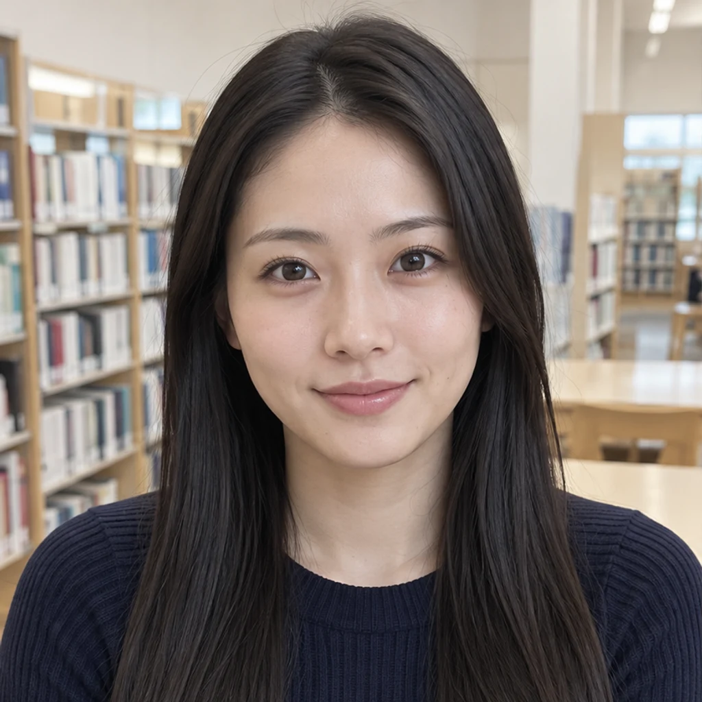 薄めの前髪 · 図書館 · 元の写真