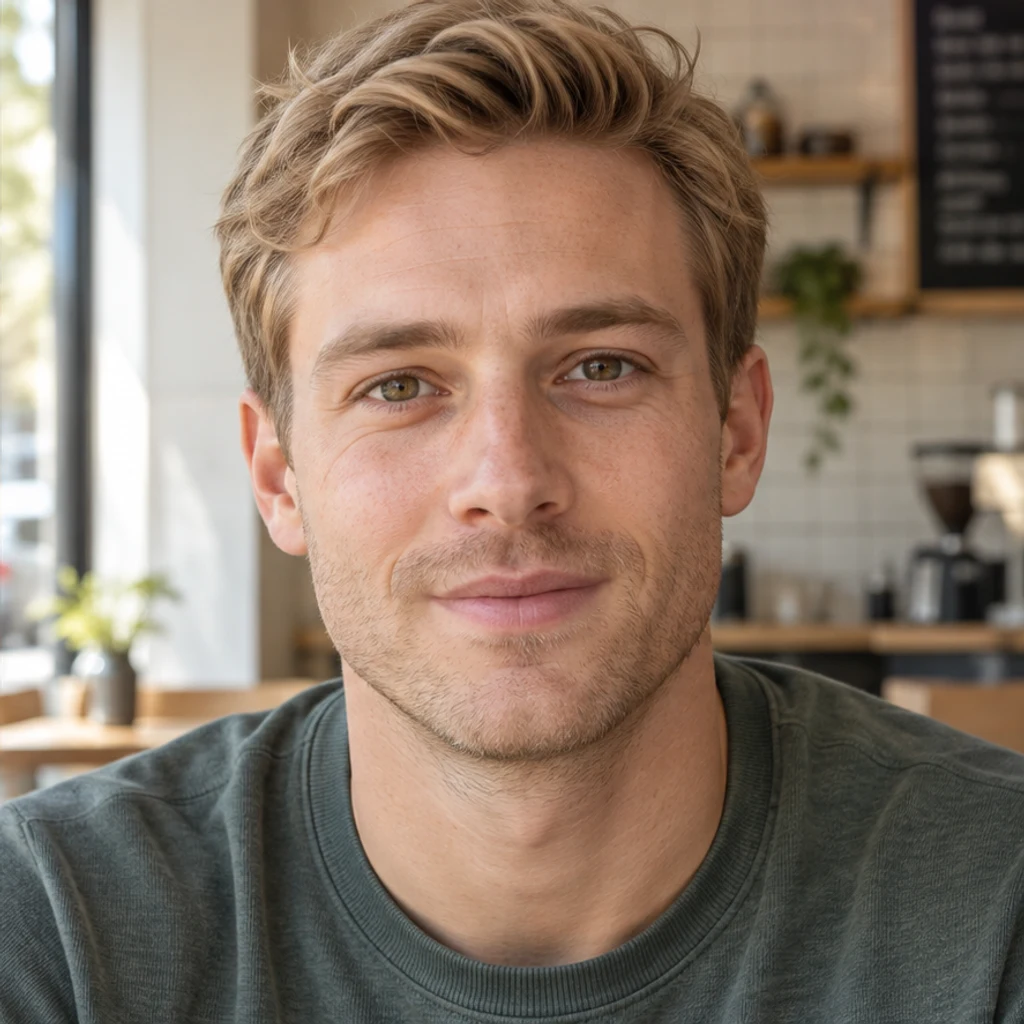 Light stubble · cafe portrait · Beard preview