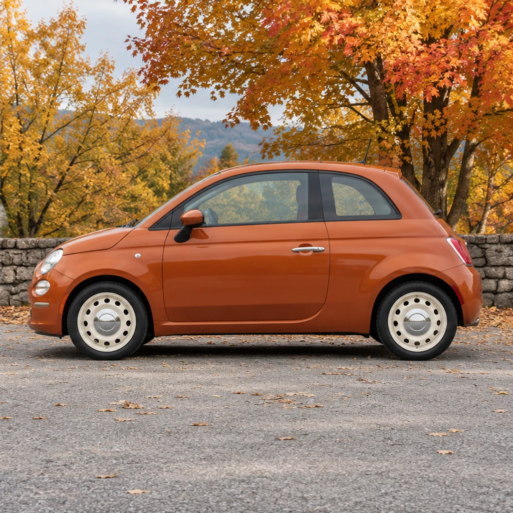 Orange city car · autumn lane · Edited-scene illustration