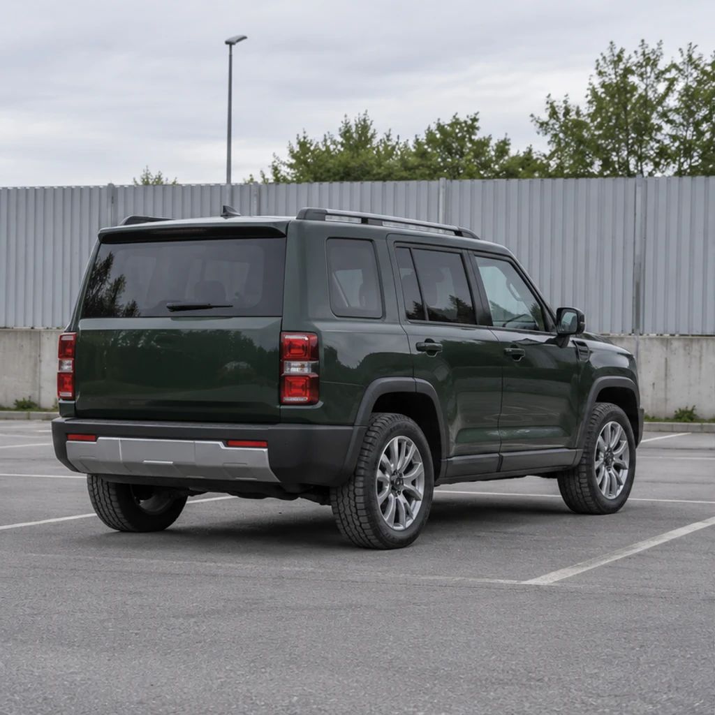 Green SUV · mountain viewpoint · Original-scene illustration