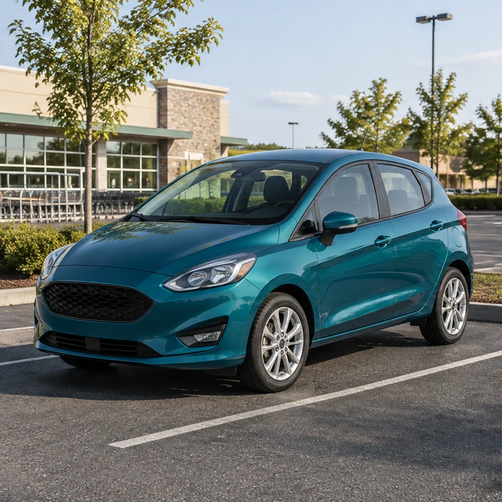 Teal hatchback · clean studio · Original-scene illustration