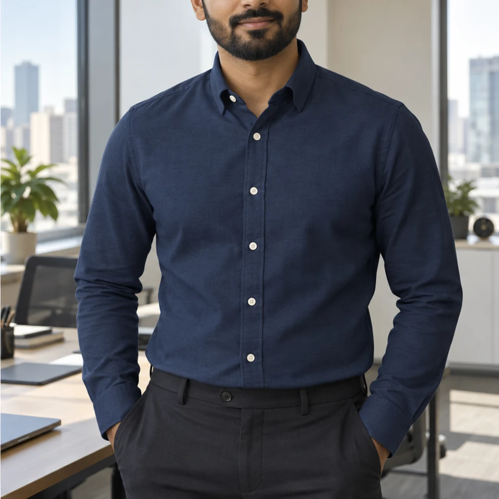 Marinho · camisa de escritório · Prévia da cor