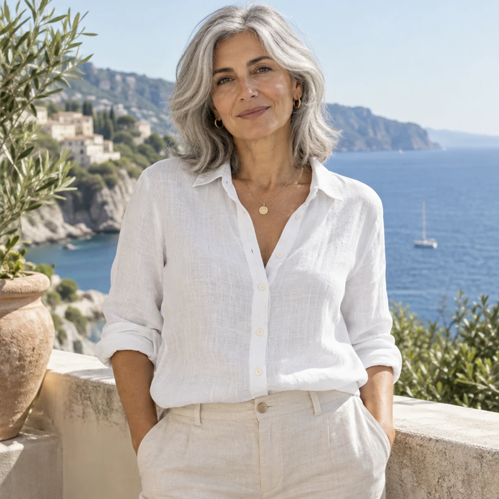 Branco · blusa de linho · Prévia da cor