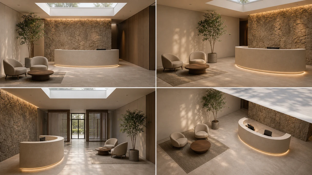 Multi-Angle-Referenzen eines Hotel-Lobbys mit Szenengenerator