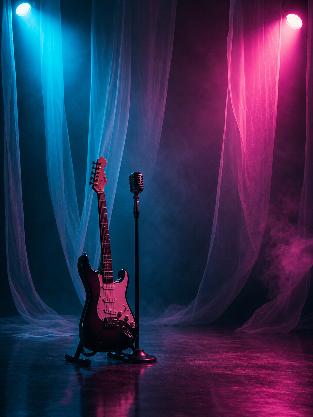 Originales Bild mit Gitarre und Mikrofon für ein Musikvisual aus Bild-zu-Video