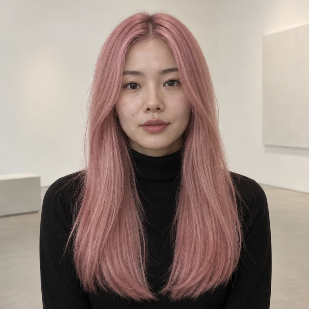 Gallery portrait · pastel pink · New-color illustration