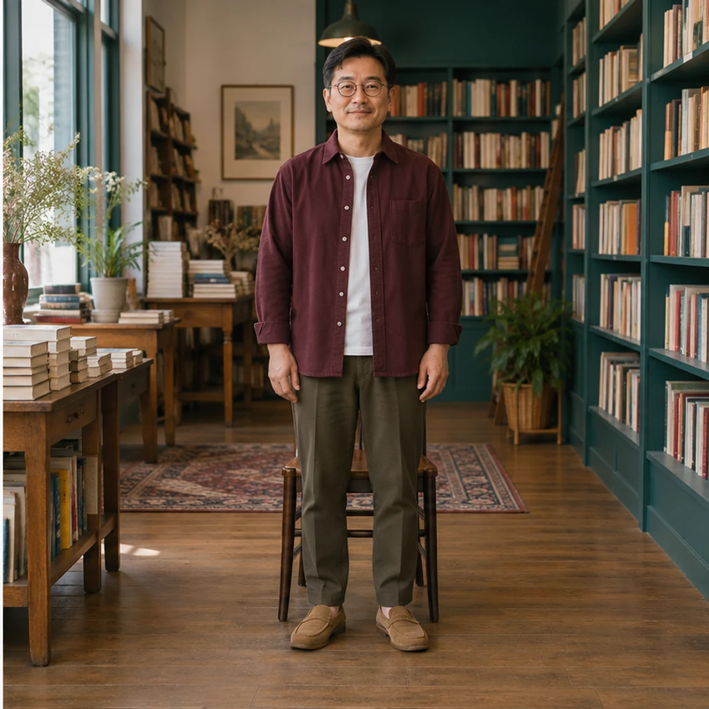 Bookshop portrait: standing · New-pose illustration